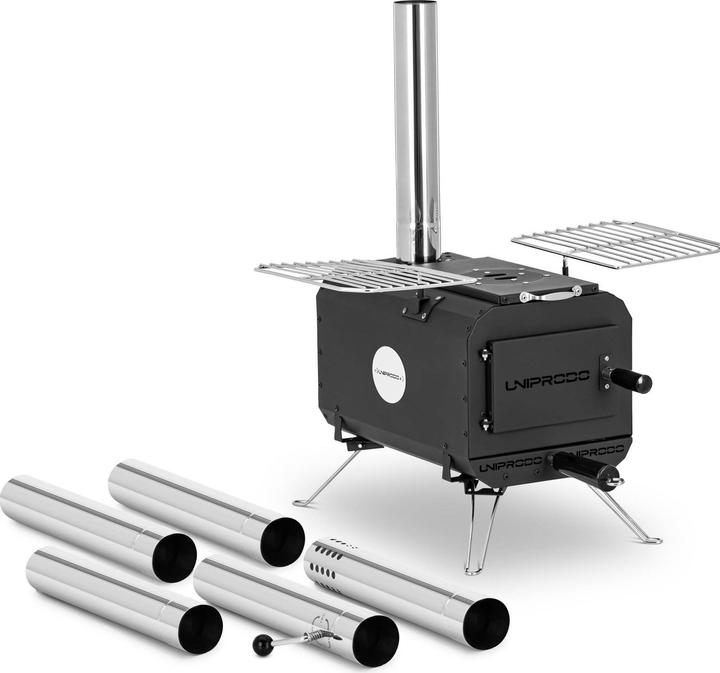Uniprodo Zeltofen Campingofen Holzkocher silbern klappbar 382 x 250 x 231 mm Karbonstahl