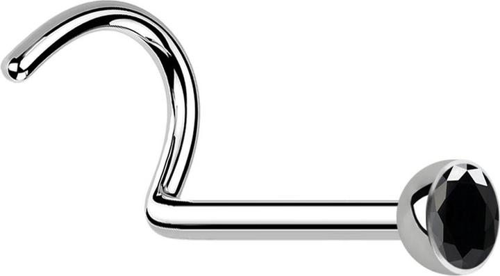 Star Piercing Nasenstecker gebogen silber mit Kristall schwarz (Chirurgenstahl 316L, ohne Messing)