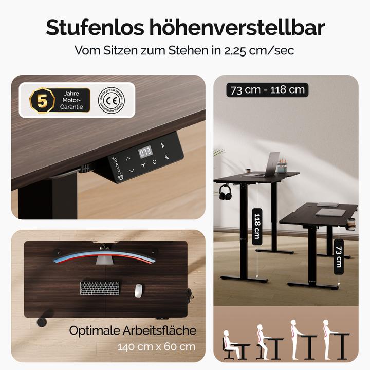 Produktbild Casaria Höhenverstellbarer Schreibtisch (140 x 60 x 118 cm)