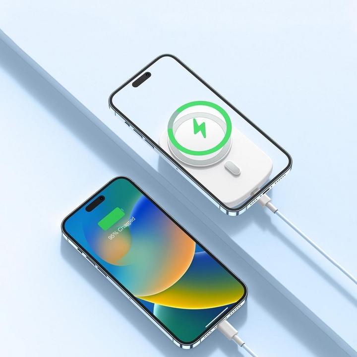 Produktbild Joyroom Magnetic Wireless 20W, 6000mAh Powerbank with Ring Holder - White (6000 mAh, 20 W, 22.20 Wh)