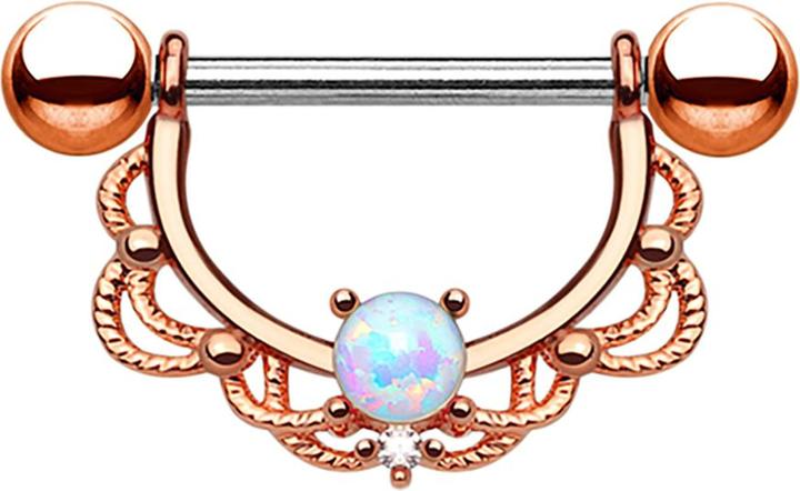 Star Piercing Barbell Halbkranz rosegold mit Opal (ohne Messing, Chirurgenstahl 316L)