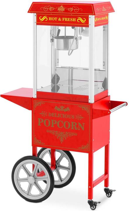 Royal Catering Popcornmaschine mit Wagen Retro-Design 150 / 180 °C rot Popcornmaker Popcorn-Automat