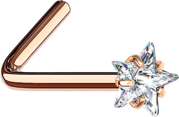 Star Piercing Nasenstecker gewinkelt rosegold Kristallstern silber gefasst (Chirurgenstahl 316L, ohne Messing)