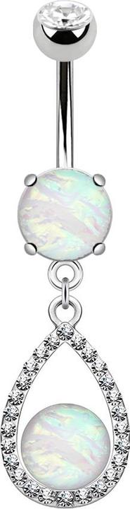 Produktbild Star Piercing Banane silber mit Anhänger Tropf mit Kristallen und Opal (Messing, Chirurgenstahl 316L)