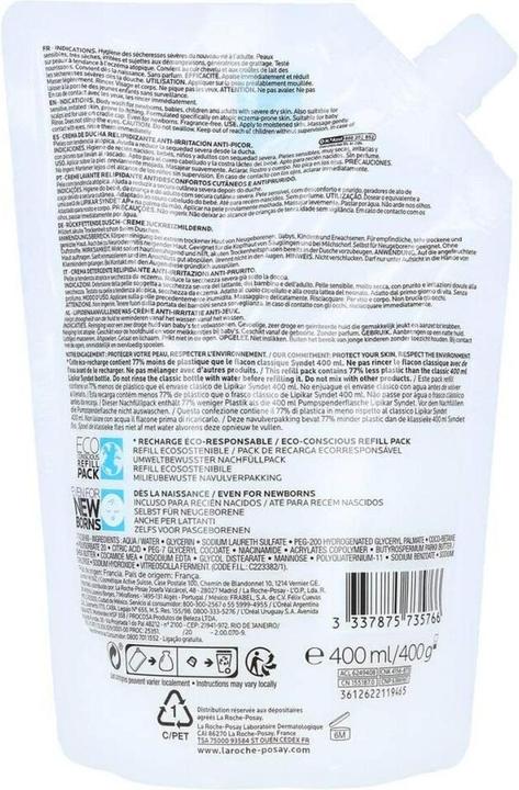 Nutritional values and ingredients La Roche Posay Lipikar syndet AP+ (400 ml)