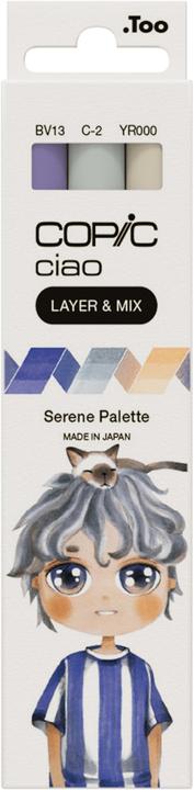 Actual product image Copic CIAO - Brand (C-2 Cool Gray No. 2, YR-000 Silk, BV-13 Hydrangea Blue, 6 mm, 3 x)