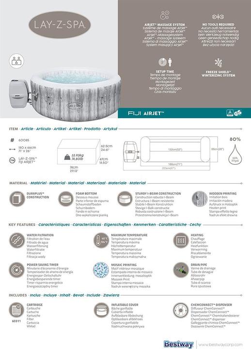 Image du produit Bestway Lay-Z-Spa® 71 x 26/1.80m x 66cm Fiji A (4 pers.)