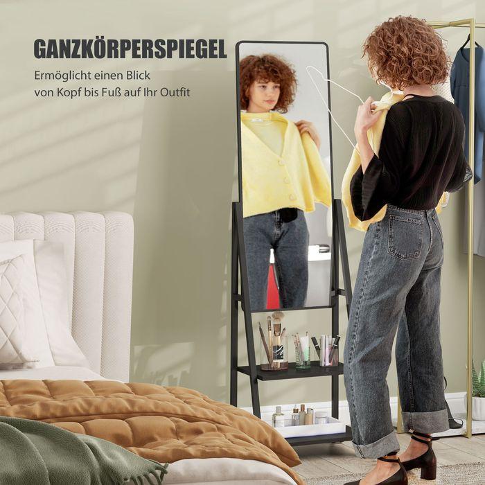 Produktbild Swisshandel24 Ganzkörperspiegel 42 x 155 cm Standspiegel mit Ablage, Wandspiegel mit Rolle (37 x 155 cm)