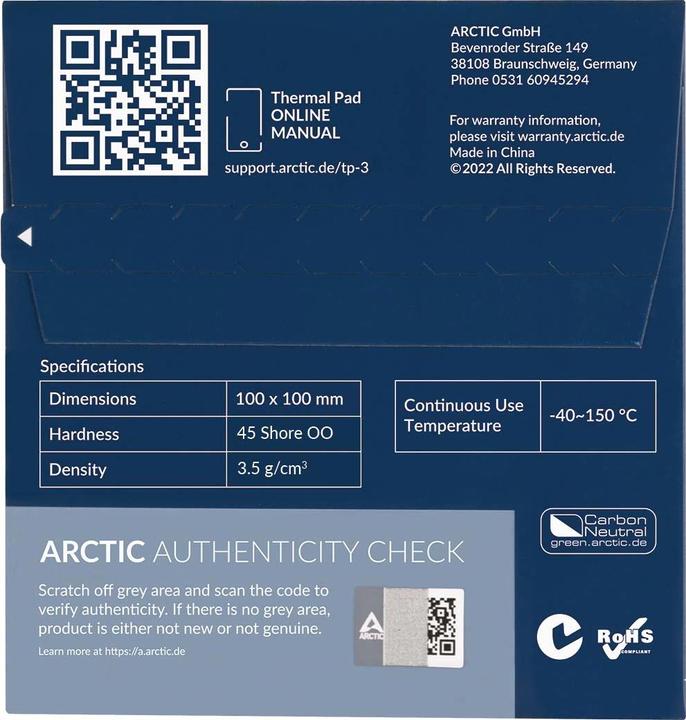 Image du produit Arctic TP-3 (100x100mm, t:1.5mm) (1.50 mm, 6 W/m K)