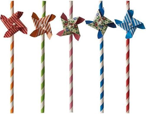 Papstar Paper drinking straws "Windmill", 200 mm, coloured made of paper, length: 200 mm, diameter: 6 mm (50 x)