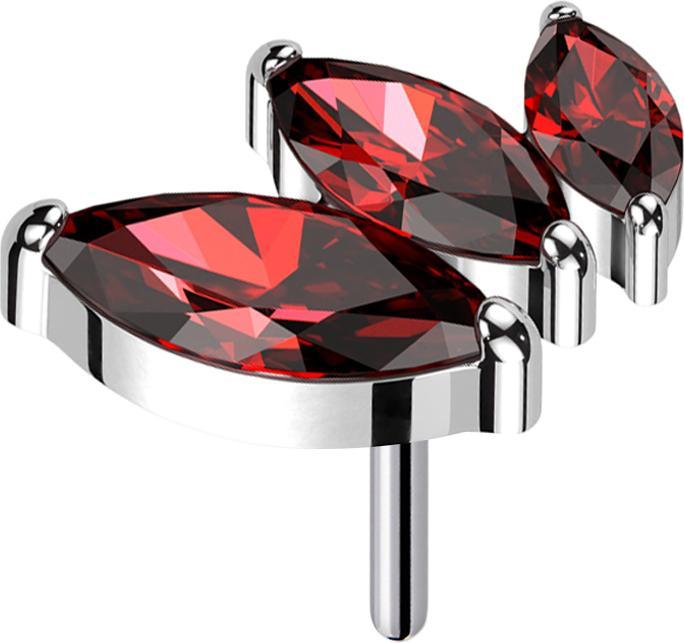 Actual product image Star Piercing Threadless silver descending three oval crystals red (Titanium G23, without brass)