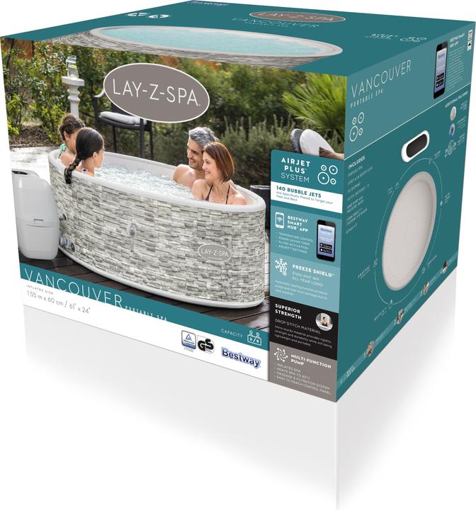 Produktbild Bestway Aufblasbarer Whirlpool LAY-Z-SPA Vancouver AirJet Plus mit Multifunktionspumpe, 140 Luft (5 Pers.)