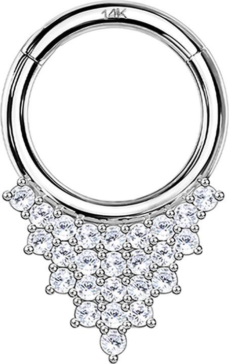 Star Piercing Micro Segmentring klappbar 14k weissgold Dreiecksplatten mit Kristallen (14k Gold, ohne Messing)