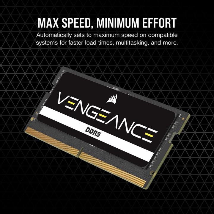Actual product image Corsair DDR5, 5600MT/s 64GB 2x32GB SODIMM, Unbuffered, 48-48-48-90, Black PCB, Std PMIC, 1.1V, VENGEANCE DDR (2 x 32GB, 5600 MHz, DDR5 RAM, SO-DIMM)