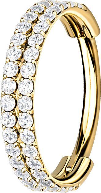 Produktbild Star Piercing Micro Segmentring klappbar vergoldet doppellinie mit Kristallen (ohne Messing, Chirurgenstahl 316L)