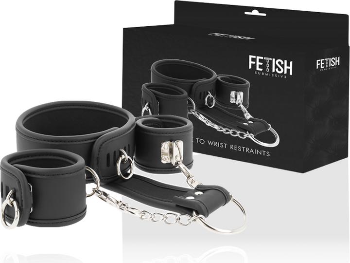 Productafbeelding Fetish submissive Manchetset bestaande uit nek- en handboeien van veganistisch leer