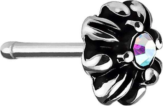 Star Piercing Nasenstecker gerade silber Tribal Kreuz mit Kristall farbig (Chirurgenstahl 316L, Messing)