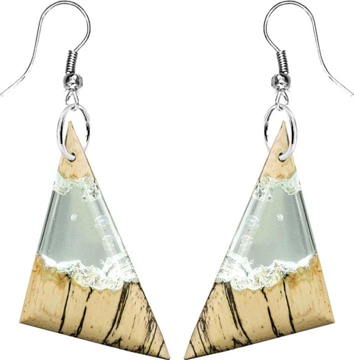 Star Piercing Ohrring Dreieck Epoxy aqua aus Tamarind Holz
