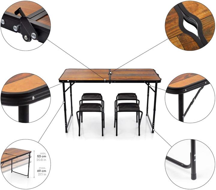 Produktbild Ty Höhenverstellbarer Campingtisch-Set klappbar mit 4 Klappstühlen