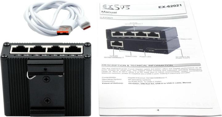 Image du produit Exsys Industrial Ethernet Micro Switch 5x 1 Gbit/s (5 Ports)