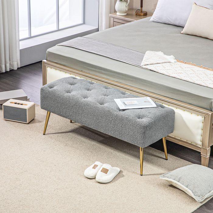 Produktbild Swisshandel24 Sitzbank, Lammwolle-Optik, Stahlbeine, 112x41x46cm, Grau (112 cm)