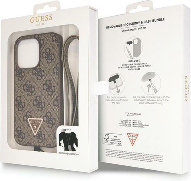Produktbild Guess PU Leather Metal Logo Strass Crossbody Case für Apple iPhone 15 Pro - brown (Apple iPhone 15 Pro)