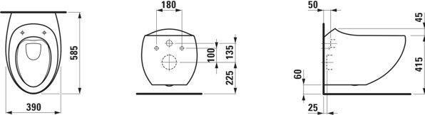 Image du produit Laufen Alessi one WC suspendu, chasse deau basse, sans rebord, 585x390, kit de montage inclus, H8209