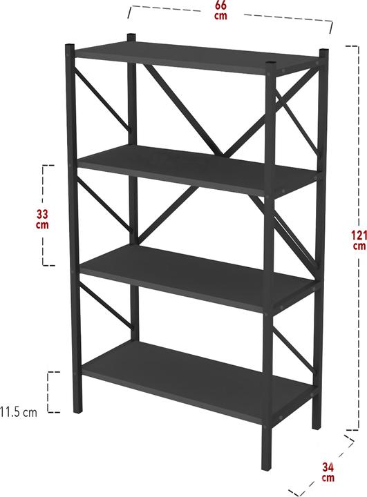 Image du produit VCM Bois Métal Rangement Étagère sur pied Bibliothèque Déco Livres Étagère sur pied Insasi 4 (66 x 34 x 121 cm)