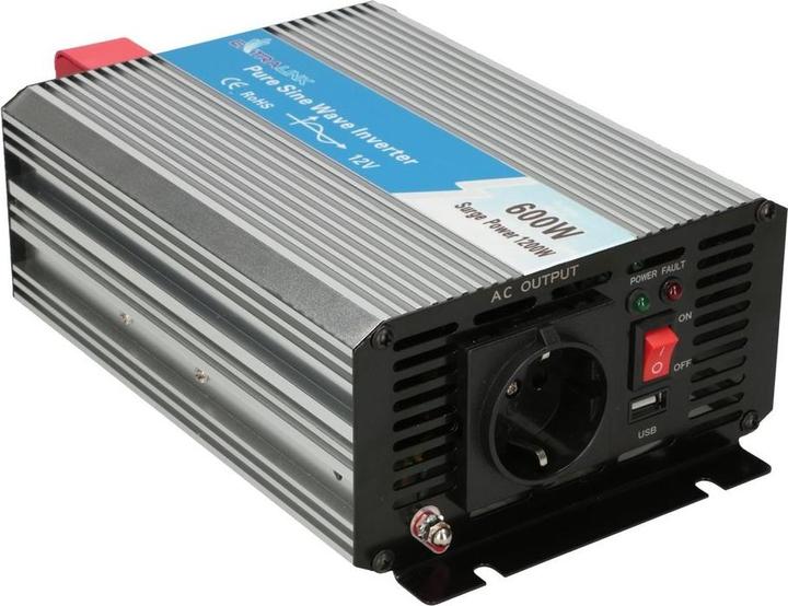 Image du produit Extralink VOLTAGE CONVERTER -,, PURE SINUS OPIP-600W power adapter/inverter Auto Aluminium, Black