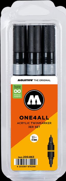 Image du produit Molotow ONE4ALL™ Twin Marker set de 3 marqueurs noirs (Noir, 3 x)