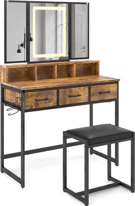 Produktbild Vichy Schminktisch Fyrk, Eiche rustikal, 90 cm mit Hocker und LED-Spiegel (90 x 40 x 137.5 cm)