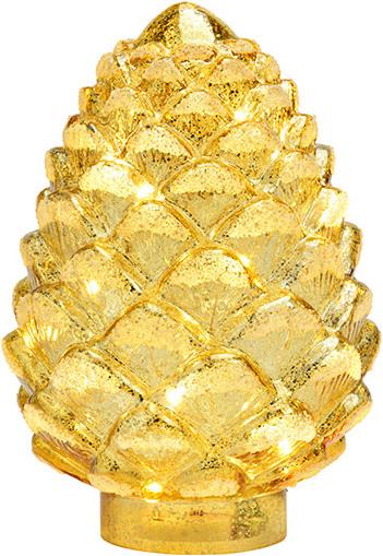 Produktbild G. Wurm Tannenzapfen mit 15er LED aus Glas gold (B/H/T) 15x22x15cm mit Timer (0.22 m)