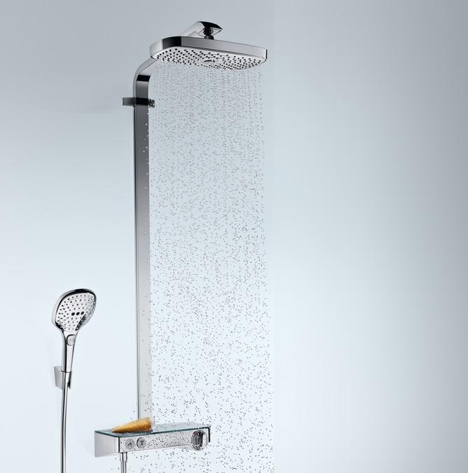 Produktbild hansgrohe Raindance Select E 300 2jet ShowerTablet Showerpipe chrom : Farbe - Weiss/Chrom