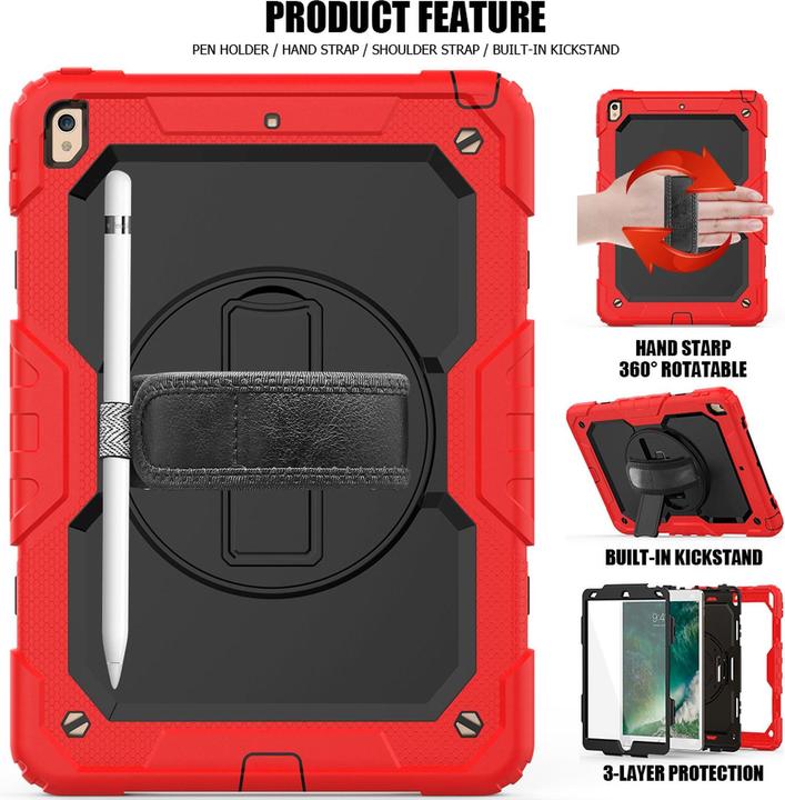 Produktbild Lobwerk 4in1 Tasche für Apple Ipad Pro 10.5 / Air 3 (3rd Generation) 10.5 Zoll Schutzhülle + Gestell Rot (X)