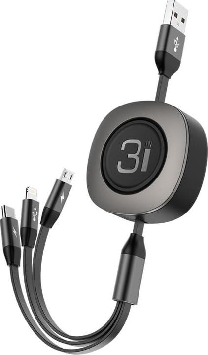 Rock 3 in 1 ausziehbares Lightning USB-C und Micro USB Ladekabel (1.20 m)