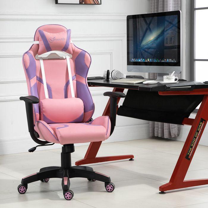 Produktbild Swisshandel24 Ergonomischer Gaming Stuhl Bürostuhl Verstellbares Massage Lendenkissen Rosa&Violett