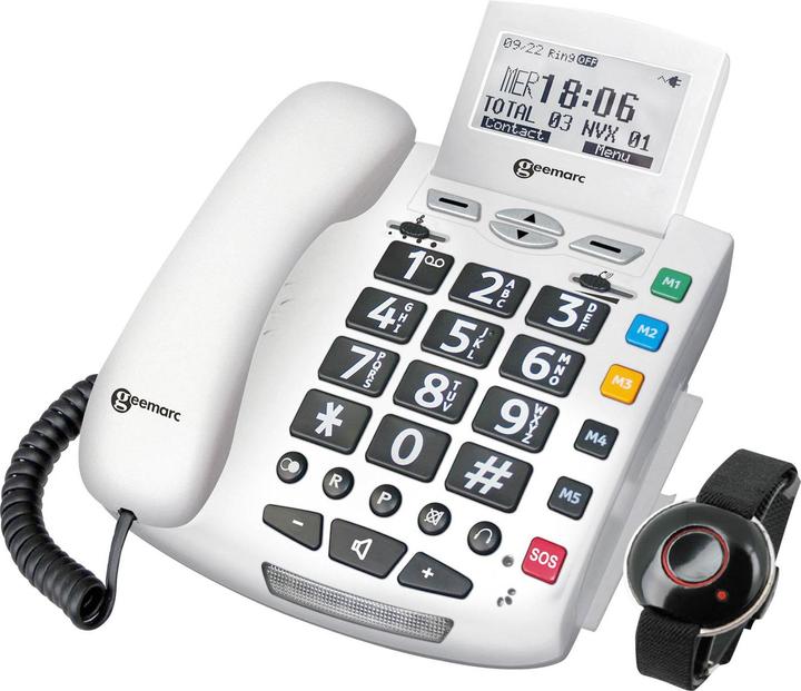 Image du produit Geemarc SERENTIES Téléphone filaire senior avec transmetteur d'appel d'urgence Écran rétroéclairé Blanc