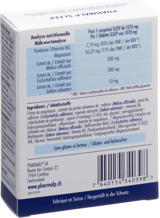 Nutritional values and ingredients Pharmalp SLEEP Tablet (20 Piece, Pills, 35 g)