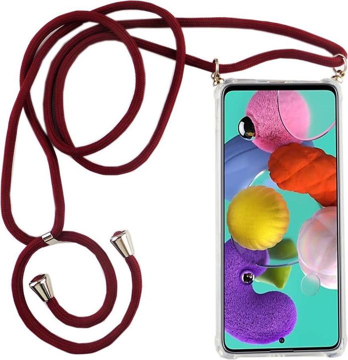 Actual product image König Design Mobile Phone Chain for Samsung Galaxy A31 Cover with Strap Case to hang around Cord Red