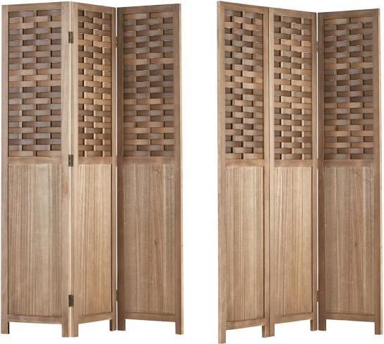 Actual product image Homestyle4u Paravent Room Divider 3 Parts Wood Partition Wall Rattan Optics Privacy Screen Brown