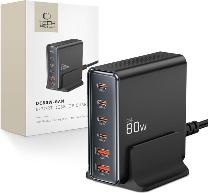 Image du produit Tech-Protect DC80W-GAN 6-PORT PD80W/QC3.0 Charging Station - Black (80 W)