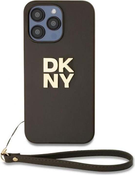Actual product image DKNY PU Leather Stack Logo Wrist Strap Case for iPhone 14 Pro Max Brown (Apple iPhone 14 Pro Max)