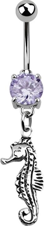 Star Piercing Banane silber mit Anhänger Seepferdchen lavendel (925 Sterlingsilber, ohne Messing, Chirurgenstahl 316L)