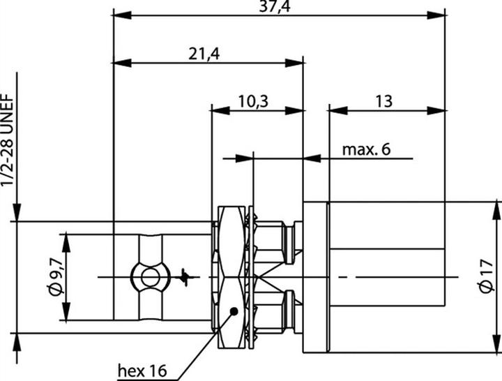 Actual product image Telegärtner BNC cable panel jack crimp G01 50 Ohm, crimp/crimp, insulating flange, A1305, Z04, G01 (RG-58 C/U)