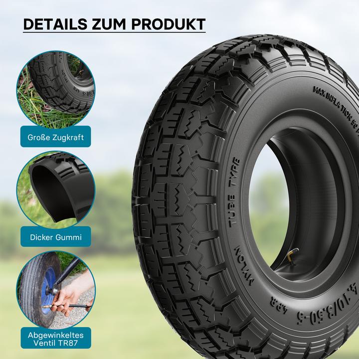 Actual product image Wiltec Tyre for lawn mower 11x4.10/3.50-5 4pr with innner tube and curved valve stem garden tractor (Lawn tractor, Garden machinery spare parts)