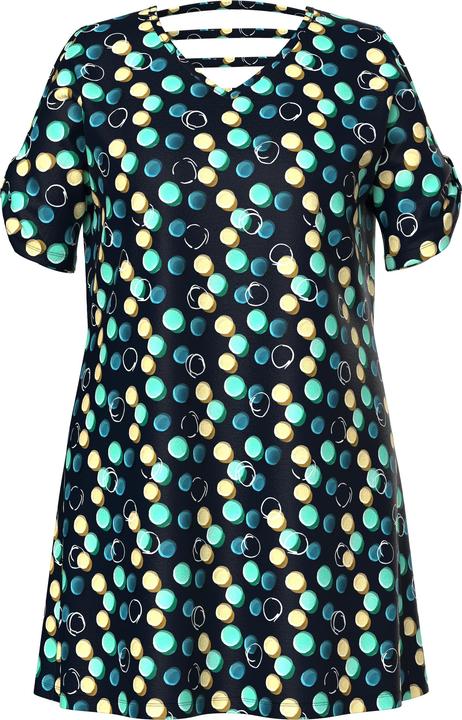 Produktbild Ulla Popken Strandkleid, Punkte, Zierbänder, V-Ausschnitt, Halbarm (56)