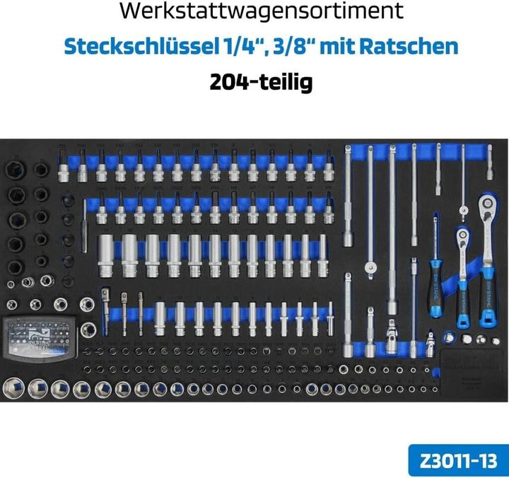 Produktbild SW-Stahl Z3200 Profi Werkstattwagen TT802 blau I 8 Schubladen I 5 Schubladen gefüllt I 434 teilig I (434 x)