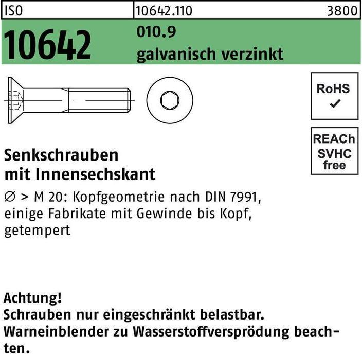 Actual product image DIN 7991/ISO 10642 Countersunk screw 10.9 steel M 8 x 16 zinc plated A2F annealed hexagon socket (200 Screws per piece)