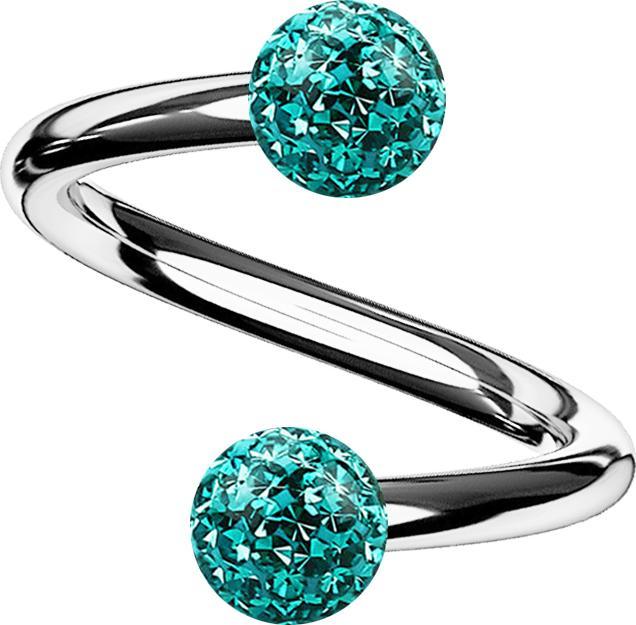 Star Piercing Spirale silber mit zwei Kristallkugeln türkis Epoxy Schutzschicht (Titan G23, ohne Messing)