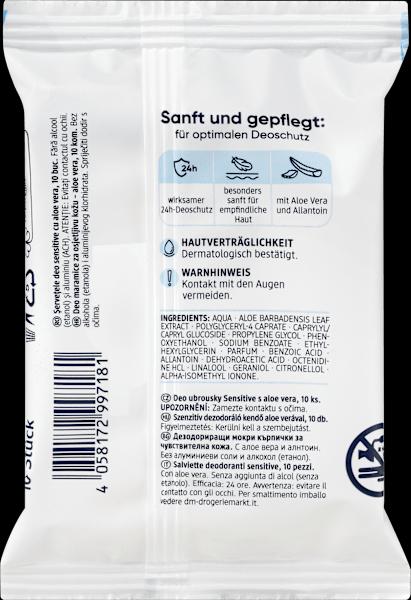 Valeurs nutritives et ingrédients dm Balea Lingettes déodorantes Sensitive (Chiffons de nettoyage)